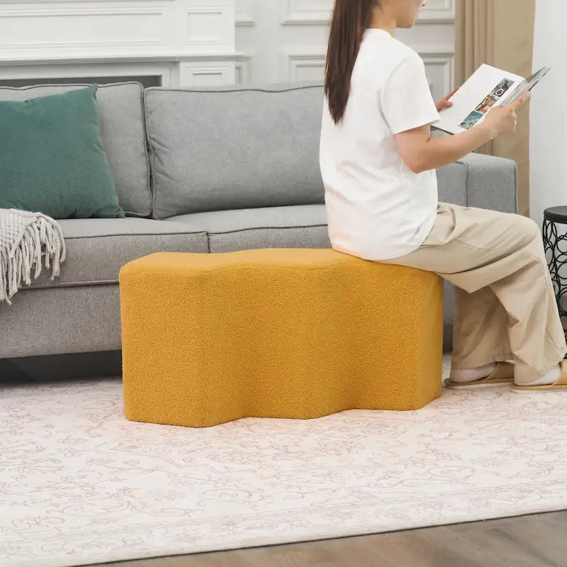 35" Velvet Polygon Ottoman Bench Foot Stool