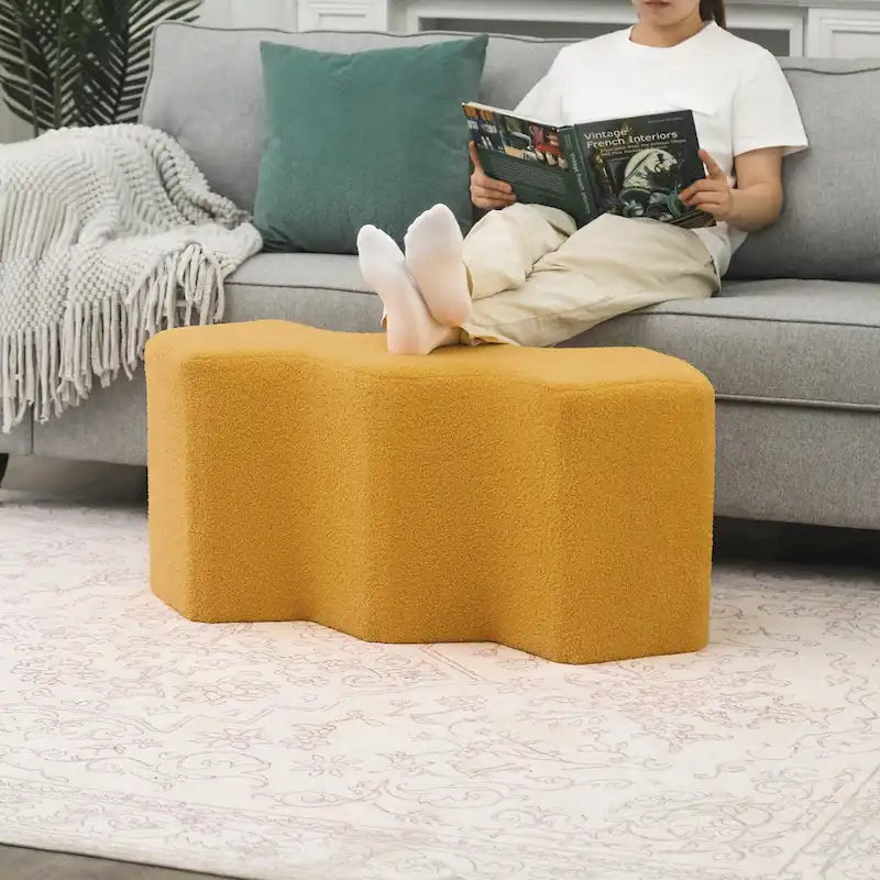 35" Velvet Polygon Ottoman Bench Foot Stool