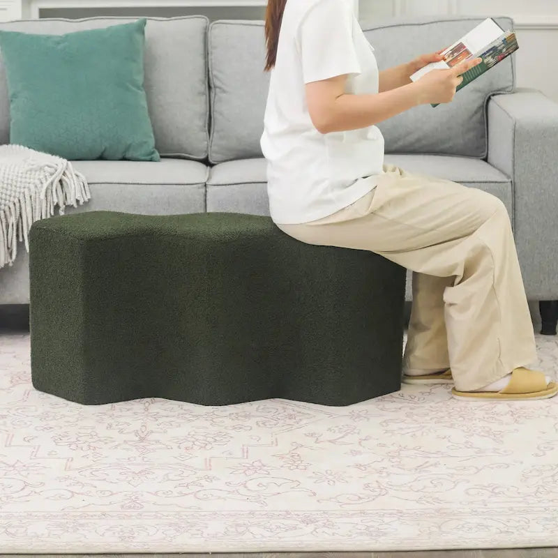 35" Velvet Polygon Ottoman Bench Foot Stool
