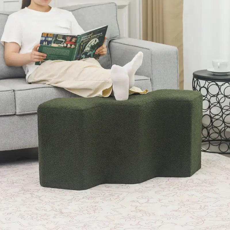 35" Velvet Polygon Ottoman Bench Foot Stool