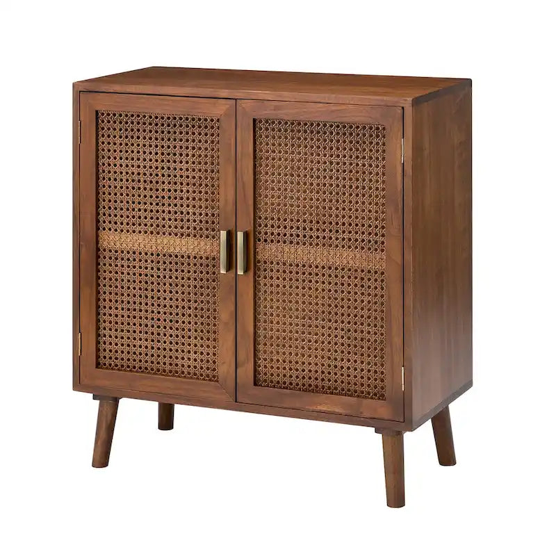 2-Door Rattan Accent Cabinet with Shelves