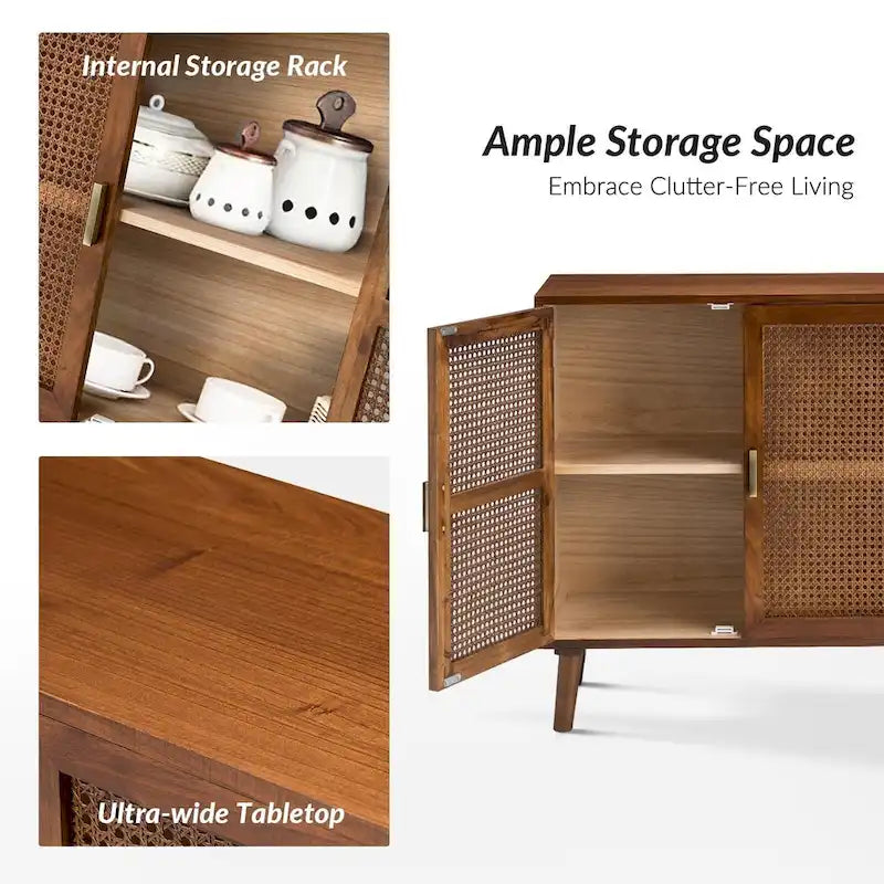 2-Door Rattan Accent Cabinet with Shelves