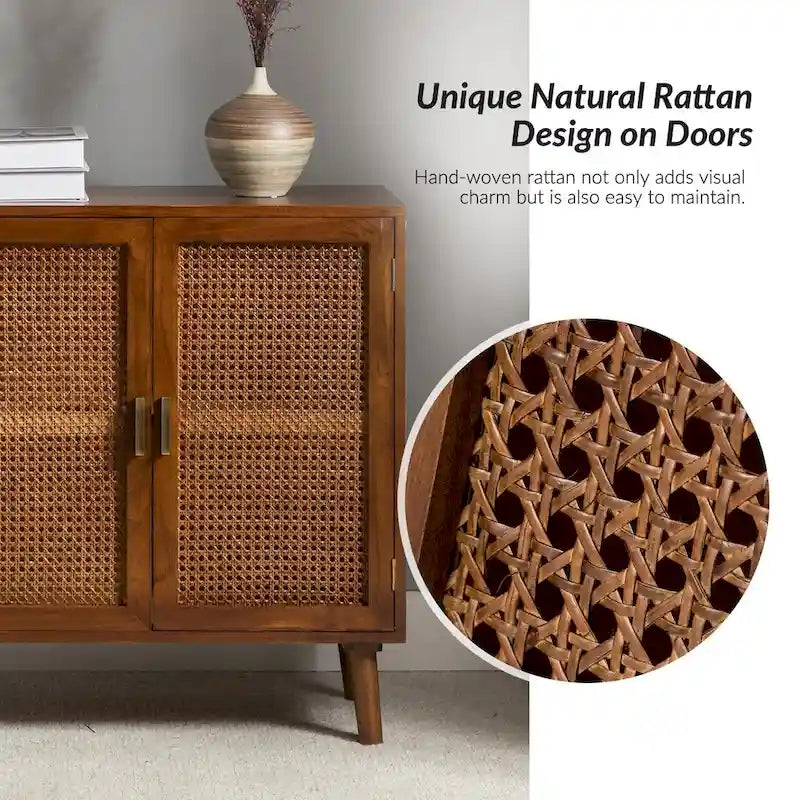 2-Door Rattan Accent Cabinet with Shelves