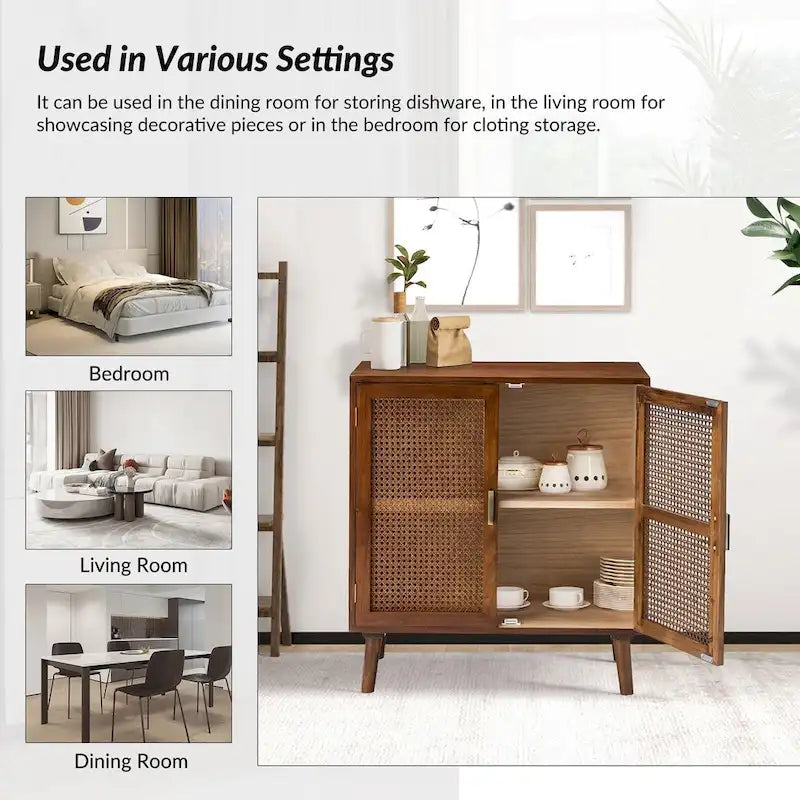 2-Door Rattan Accent Cabinet with Shelves