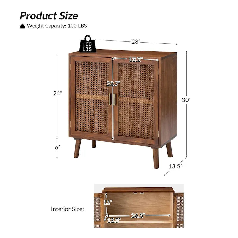 2-Door Rattan Accent Cabinet with Shelves
