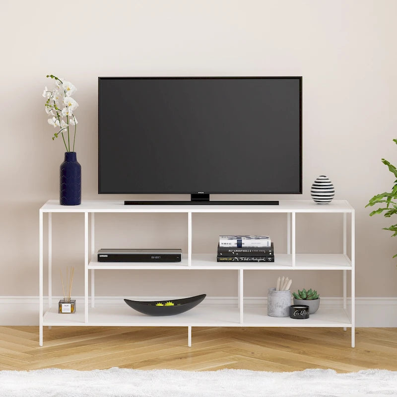 Modern Steel & Tempered Glass TV Console