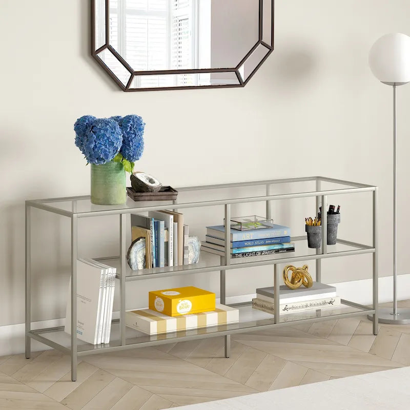 Modern Steel & Tempered Glass TV Console