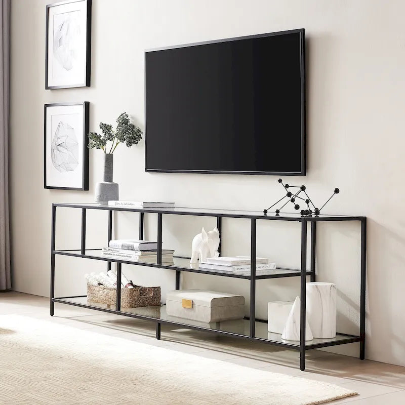 Modern Steel & Tempered Glass TV Console