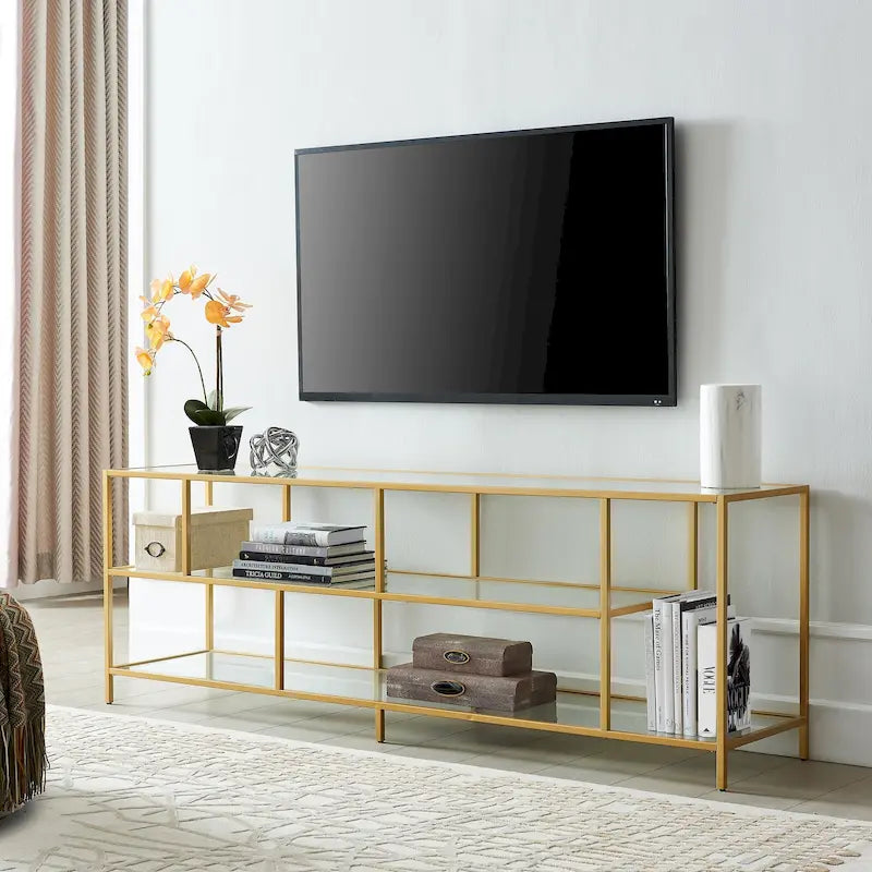 Modern Steel & Tempered Glass TV Console