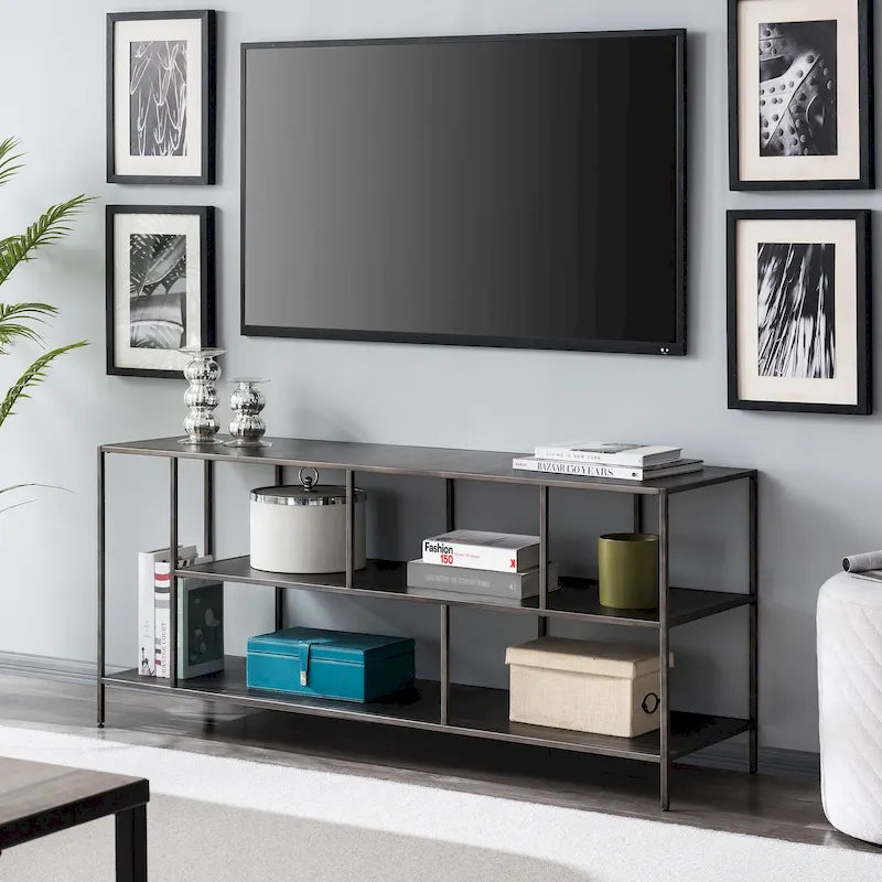 Modern Steel & Tempered Glass TV Console