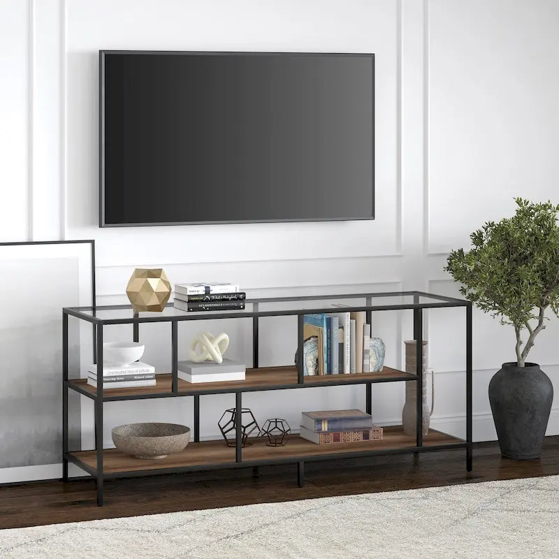 Modern Steel & Tempered Glass TV Console