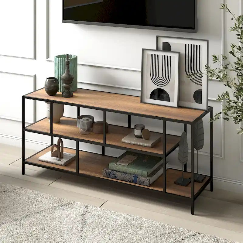 Modern Steel & Tempered Glass TV Console