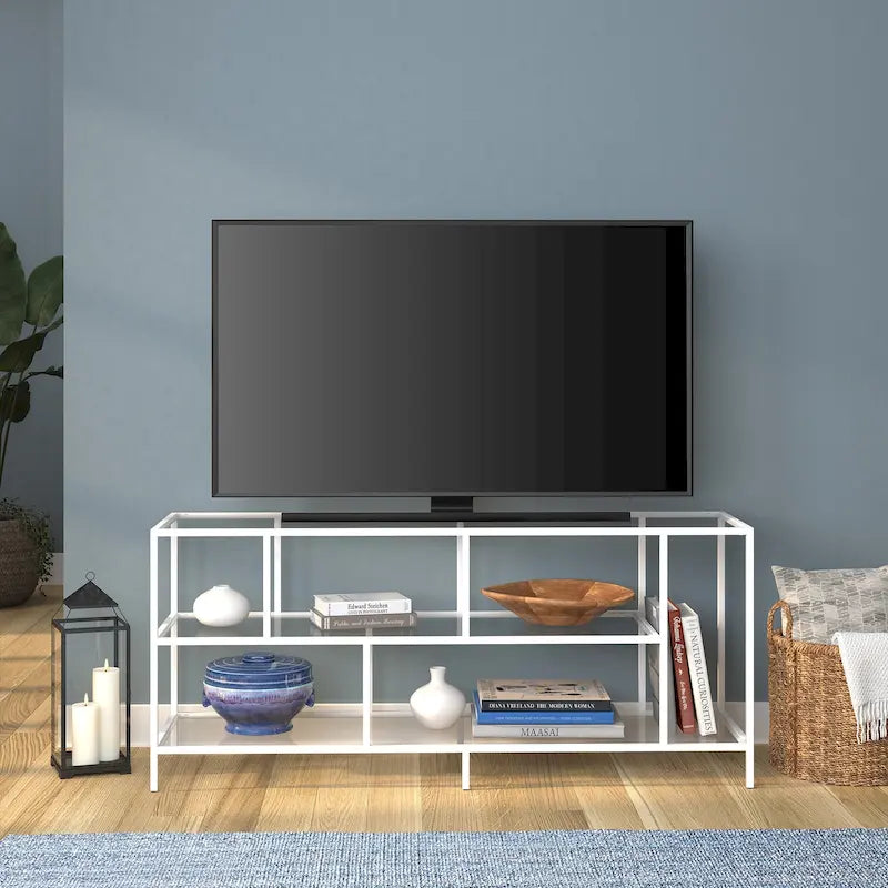 Modern Steel & Tempered Glass TV Console