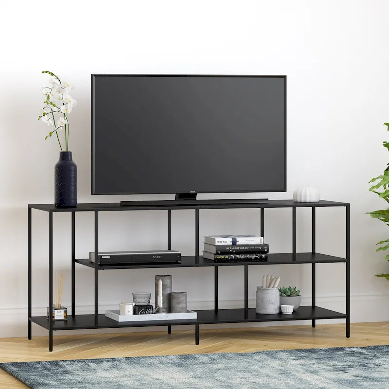 Modern Steel & Tempered Glass TV Console