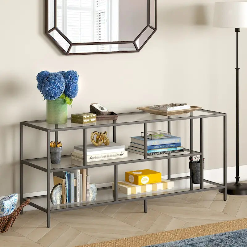 Modern Steel & Tempered Glass TV Console