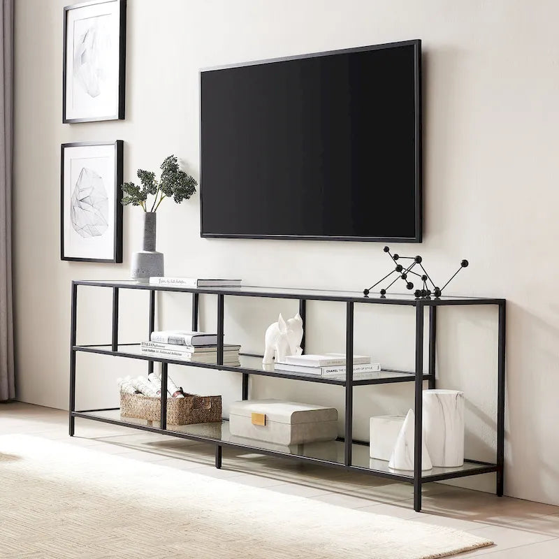 Modern Steel & Tempered Glass TV Console