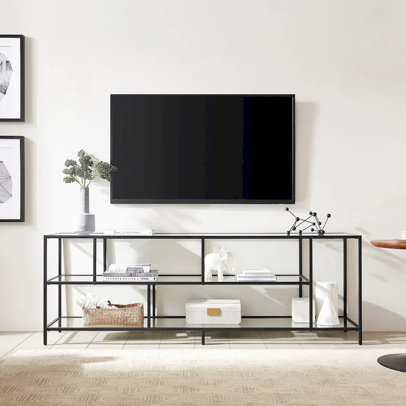 Modern Steel & Tempered Glass TV Console