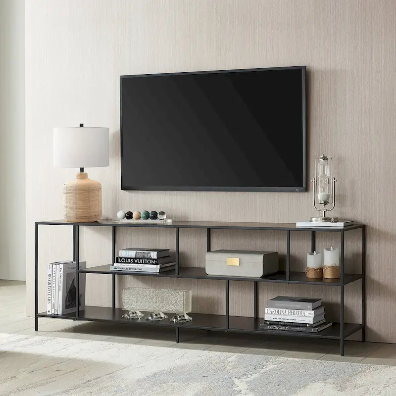 Modern Steel & Tempered Glass TV Console