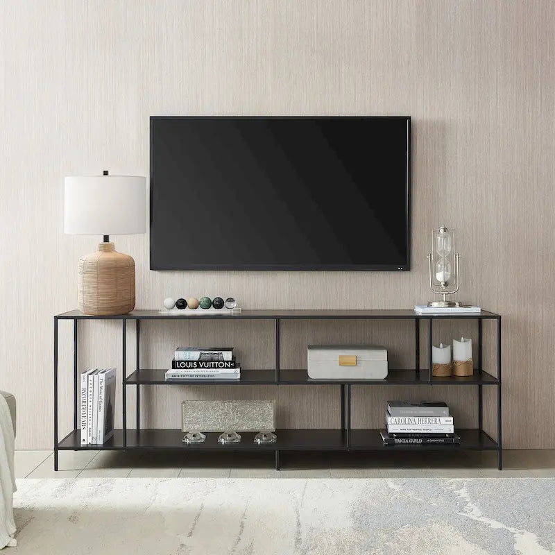 Modern Steel & Tempered Glass TV Console