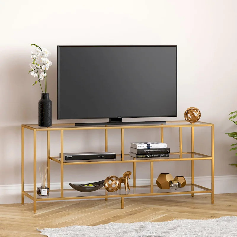 Modern Steel & Tempered Glass TV Console