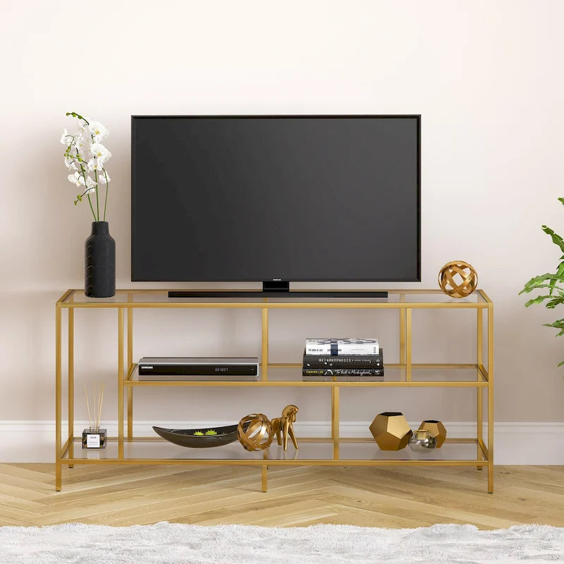 Modern Steel & Tempered Glass TV Console
