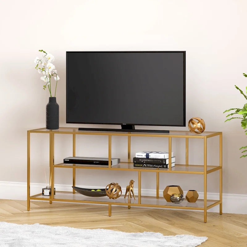Modern Steel & Tempered Glass TV Console