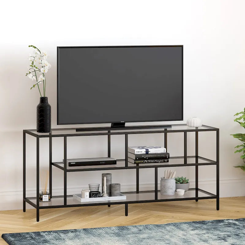 Modern Steel & Tempered Glass TV Console
