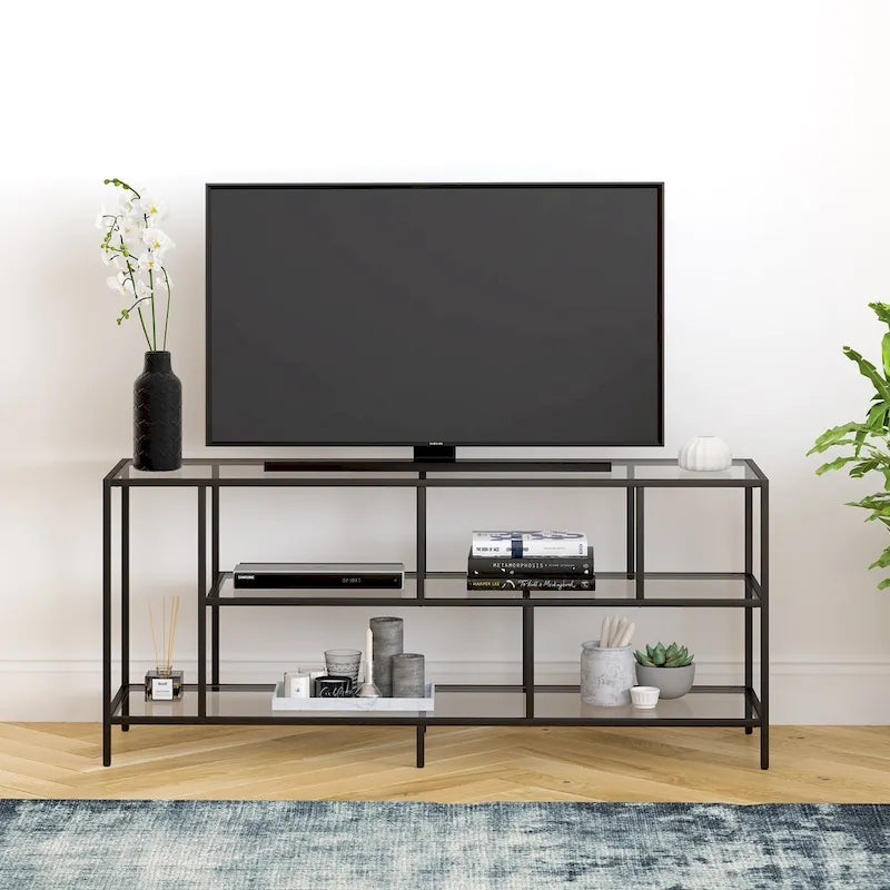 Modern Steel & Tempered Glass TV Console