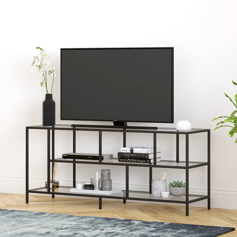 Modern Steel & Tempered Glass TV Console