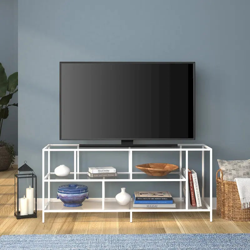 Modern Steel & Tempered Glass TV Console