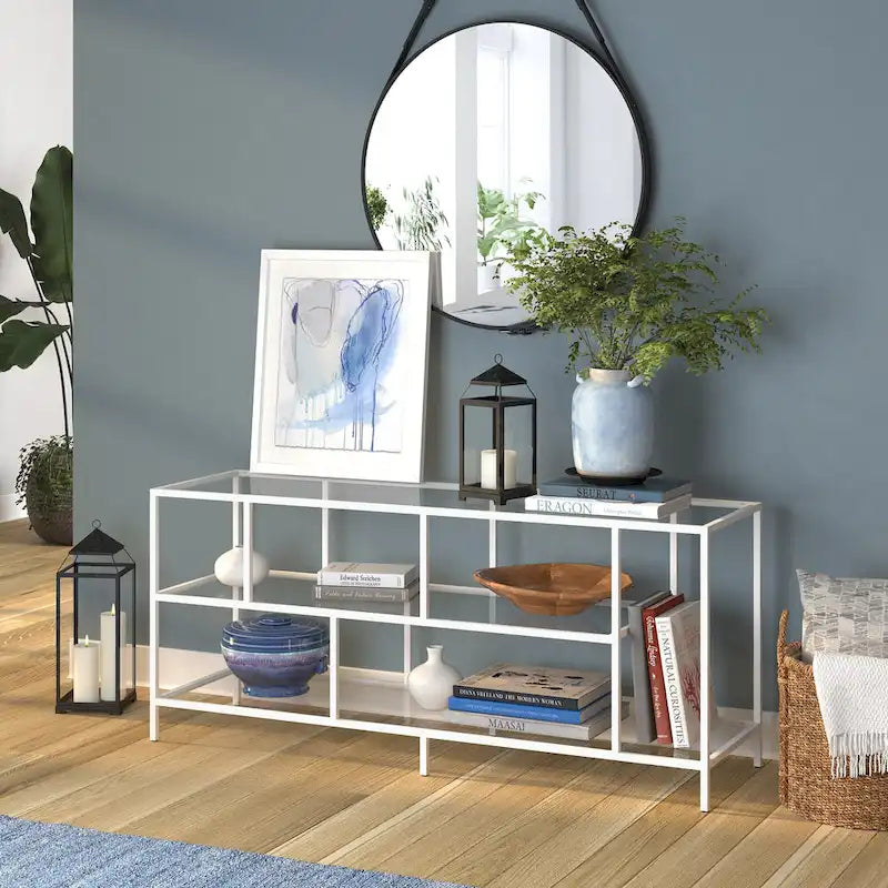 Modern Steel & Tempered Glass TV Console