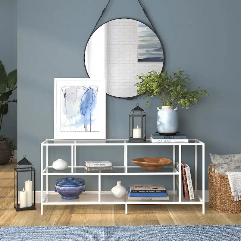 Modern Steel & Tempered Glass TV Console