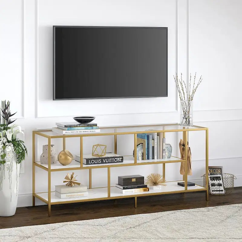 Modern Steel & Tempered Glass TV Console