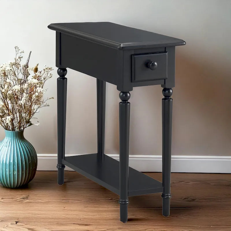 Coastal Chairside Wood Accent Table with Drawer and Shelf