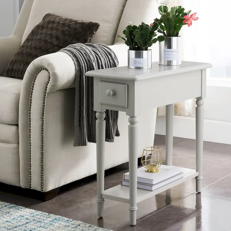 Coastal Chairside Wood Accent Table with Drawer and Shelf