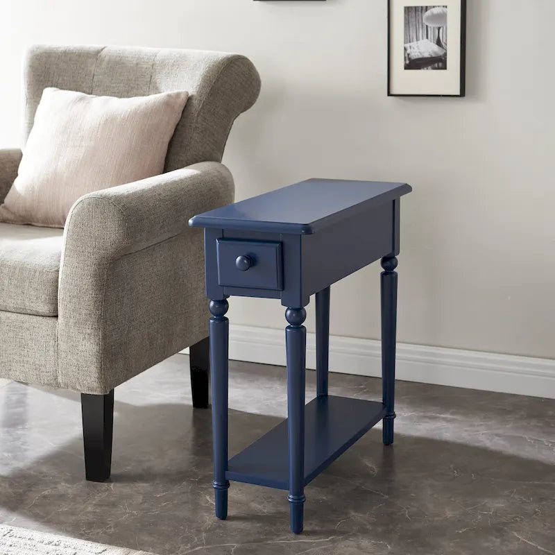 Coastal Chairside Wood Accent Table with Drawer and Shelf