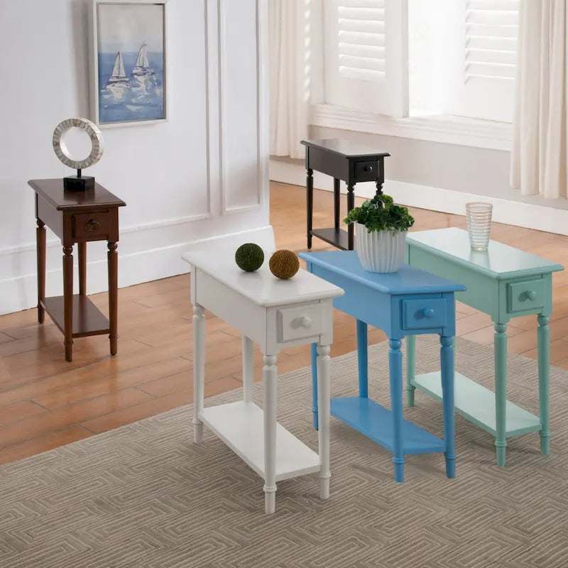 Coastal Chairside Wood Accent Table with Drawer and Shelf