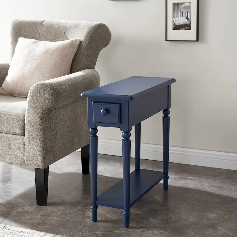 Coastal Chairside Wood Accent Table with Drawer and Shelf