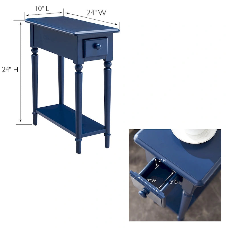 Coastal Chairside Wood Accent Table with Drawer and Shelf