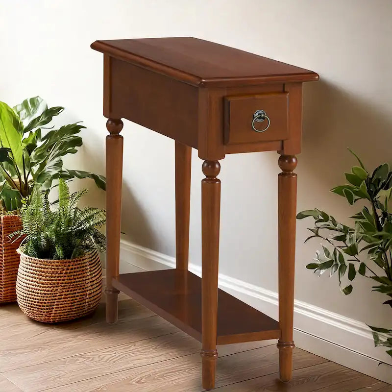Coastal Chairside Wood Accent Table with Drawer and Shelf
