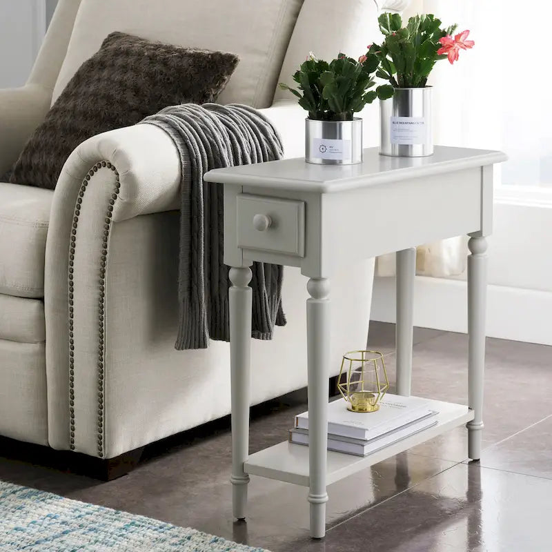 Coastal Chairside Wood Accent Table with Drawer and Shelf