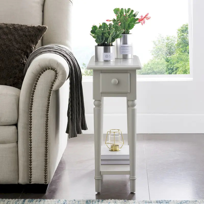 Coastal Chairside Wood Accent Table with Drawer and Shelf