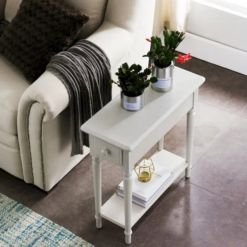 Coastal Chairside Wood Accent Table with Drawer and Shelf