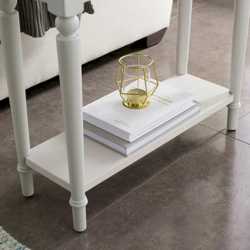 Coastal Chairside Wood Accent Table with Drawer and Shelf