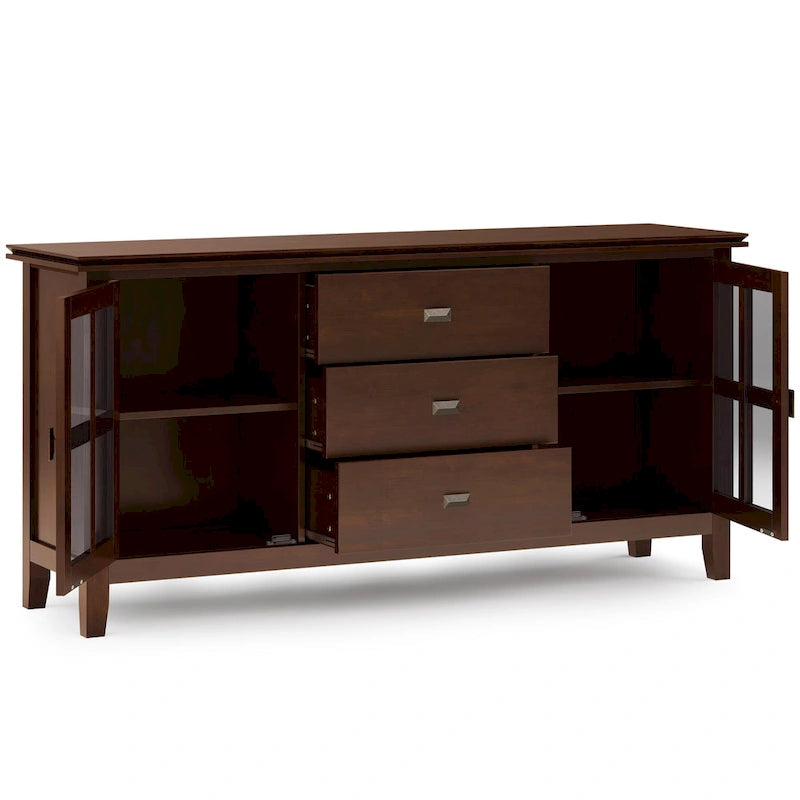 Stratford SOLID WOOD 60 Wide Contemporary Sideboard Buffet in Russet Brown - 17d x 60w x 30h