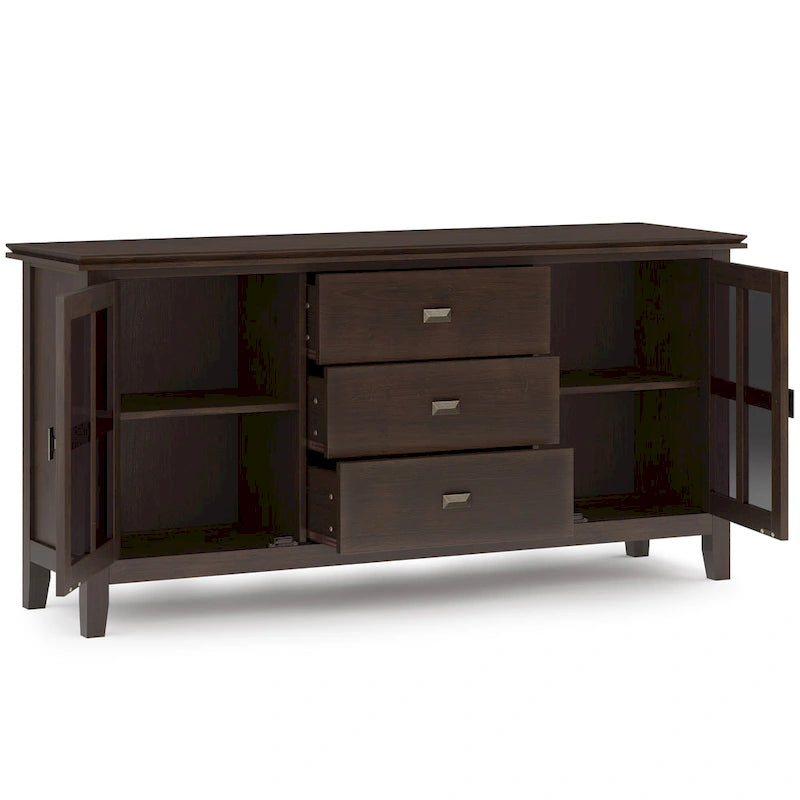 Stratford SOLID WOOD 60 Wide Contemporary Sideboard Buffet in Russet Brown - 17d x 60w x 30h