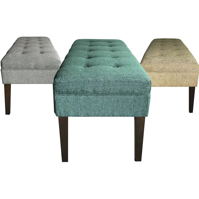 Button Tufted Upholstered Long Bench - 55" - Grey, Gold, or Teal