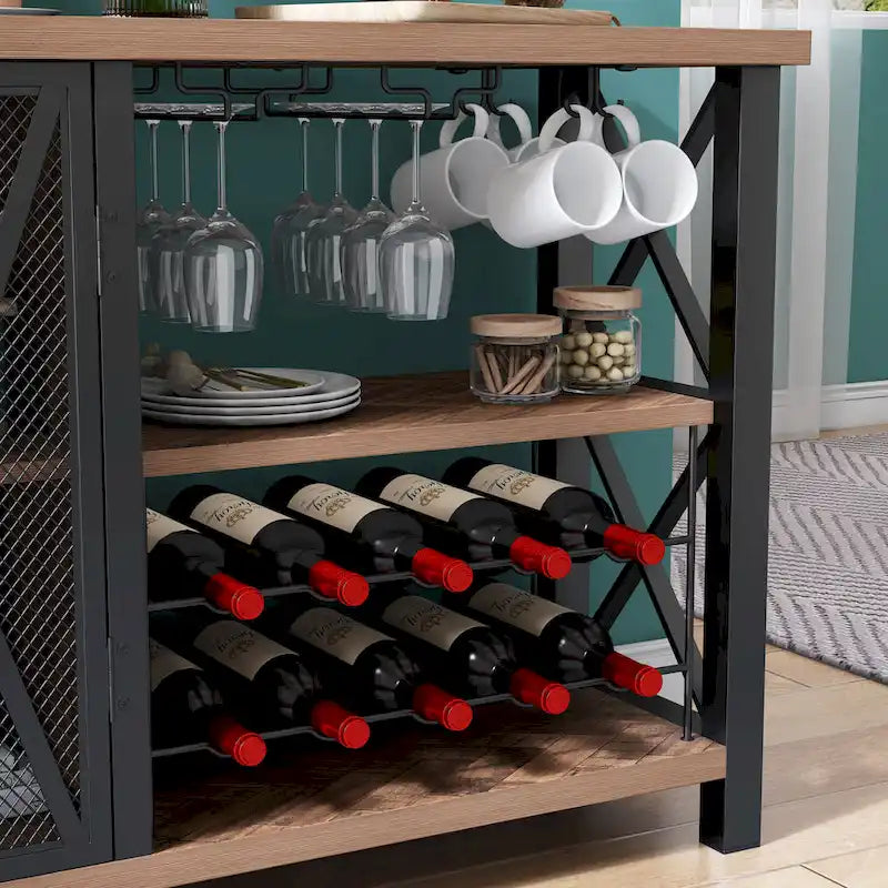 Buffet Bar Cabinet with Wine Rack - Modern Sideboard, Grey/Brown