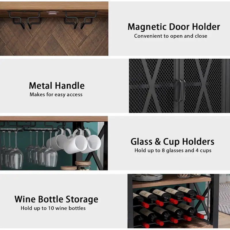 Buffet Bar Cabinet with Wine Rack - Modern Sideboard, Grey/Brown