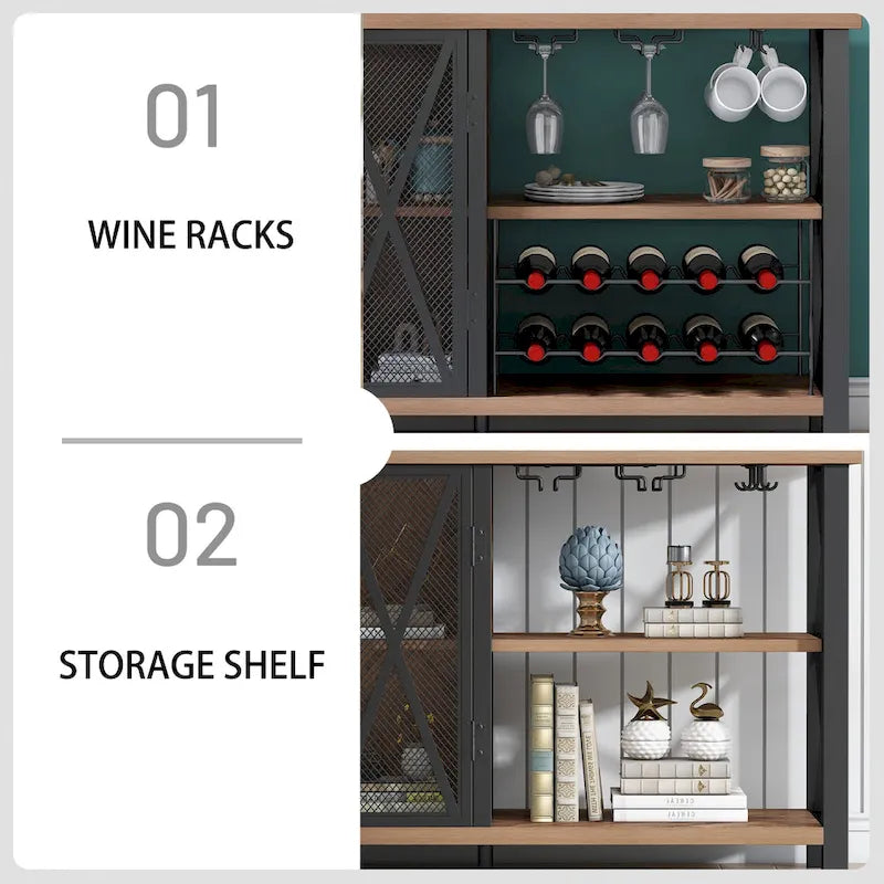 Buffet Bar Cabinet with Wine Rack - Modern Sideboard, Grey/Brown